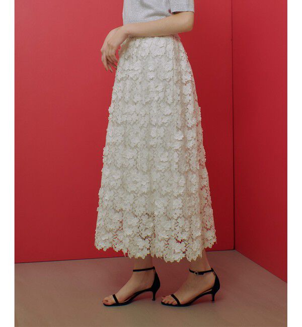 LOULOU WILLOUGHBY「【LOULOU WILLOUGHBY】ケミカルフラワーレーススカート」|フレア|