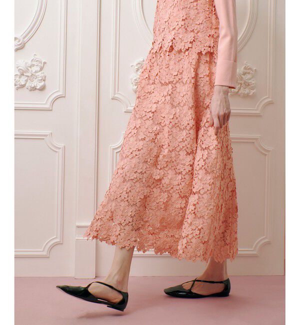 LOULOU WILLOUGHBY「【LOULOU WILLOUGHBY】ケミカルフラワーレーススカート」|フレア|