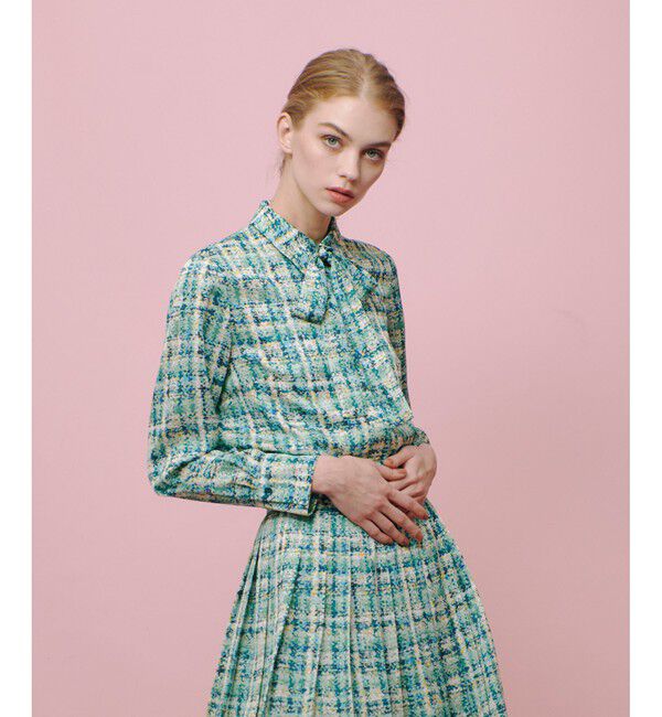 LOULOU WILLOUGHBY「【LOULOU WILLOUGHBY】チェックプリントボウタイブラウス」|シャツ・ブラウス|グリーン