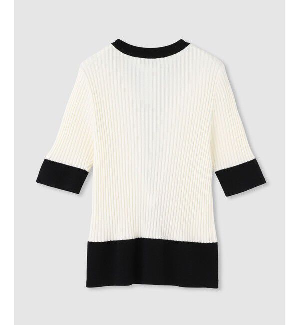 LOULOU WILLOUGHBY「◇ 【LOULOU WILLOUGHBY】バイカラーキーネック5分袖カーディガン」|カーディガン|