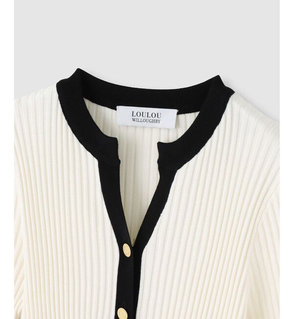 LOULOU WILLOUGHBY「◇ 【LOULOU WILLOUGHBY】バイカラーキーネック5分袖カーディガン」|カーディガン|