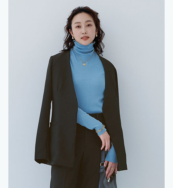 ur's「ベルト付ノーカラージャケット」|ノーカラージャケット|ブラック