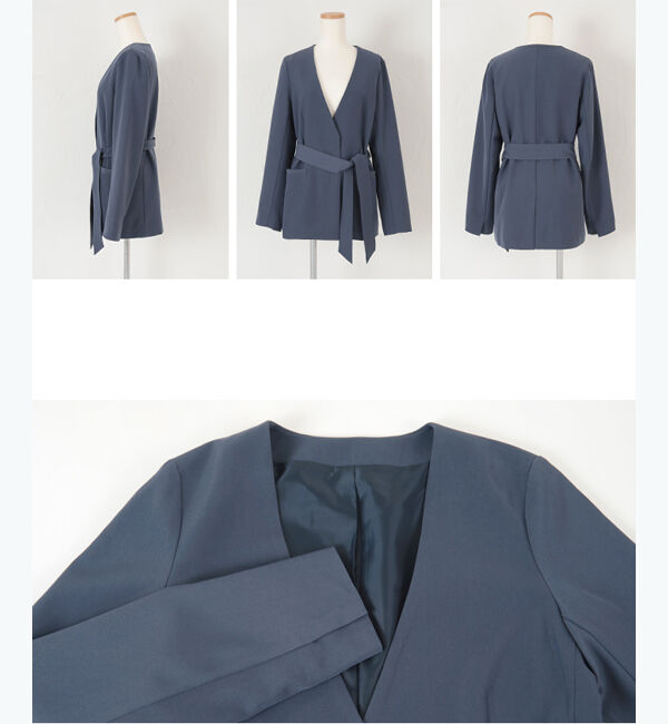 ur's「ベルト付ノーカラージャケット」|ノーカラージャケット|