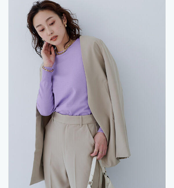 ur's「ベルト付ノーカラージャケット」|ノーカラージャケット|グレージュ