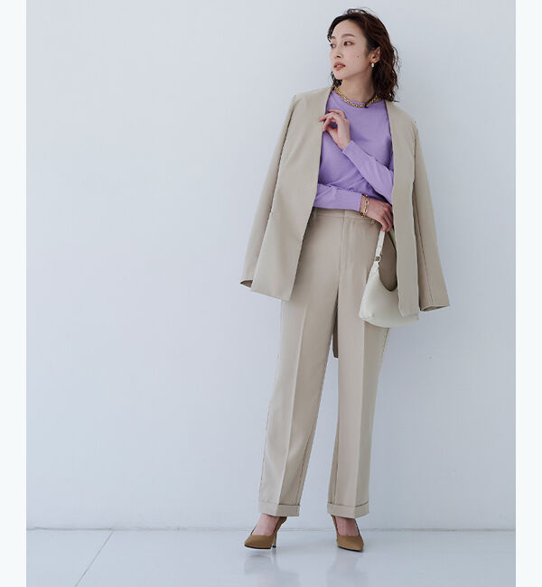 ur's「ベルト付ノーカラージャケット」|ノーカラージャケット|