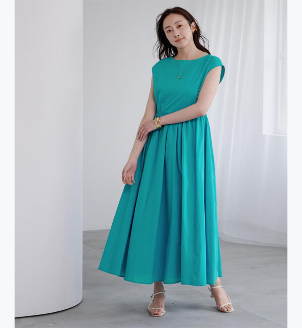 ur's「フレンチスリーブギャザーフレアワンピース」|ワンピース|ブルーグリーン