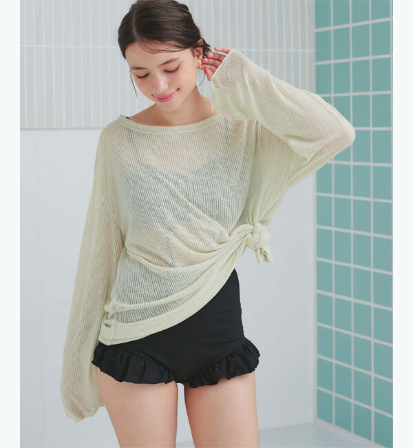 SEA DRESS「シアートップス付ビキニ/セット水着」|ビキニ|ﾍﾟｰﾙｸﾞﾘｰﾝ/ﾌﾞﾗｯｸ