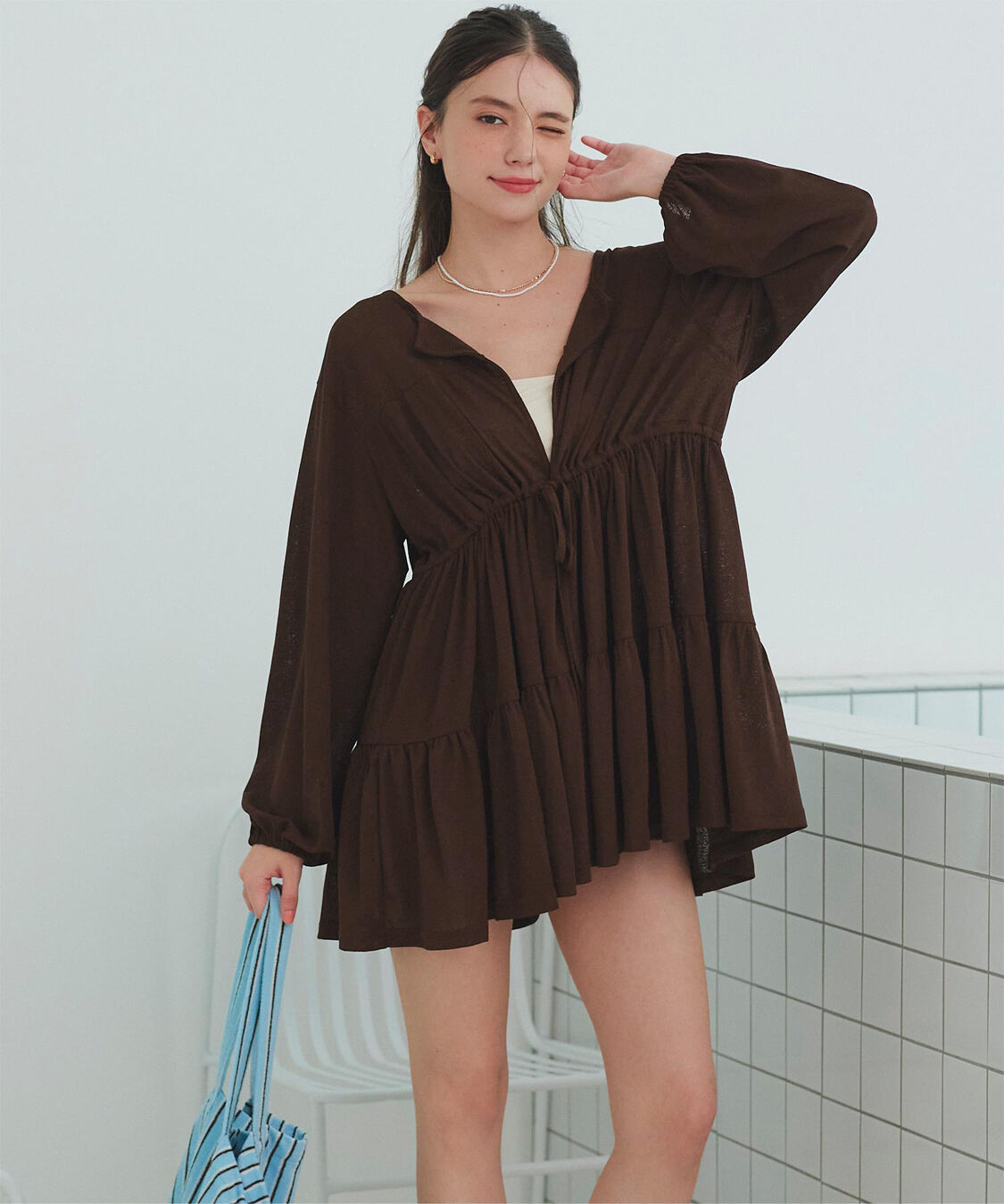 SEA DRESS「ティアードロングカーディガン/ラッシュガード」|コンビネゾン|