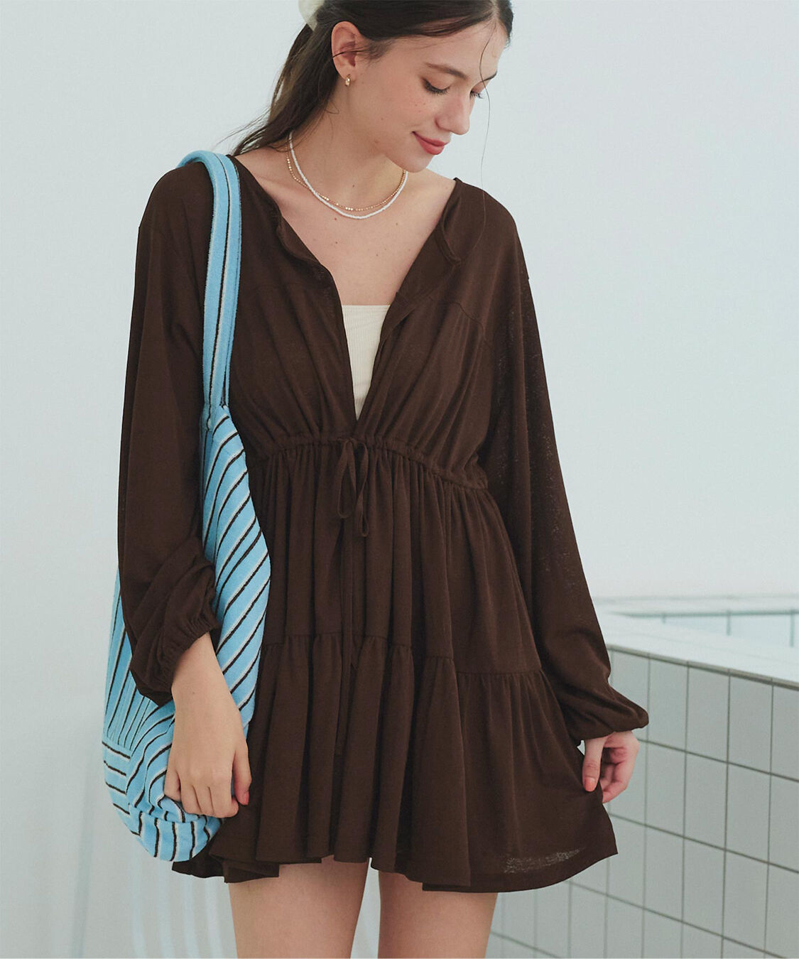 SEA DRESS「ティアードロングカーディガン/ラッシュガード」|コンビネゾン|