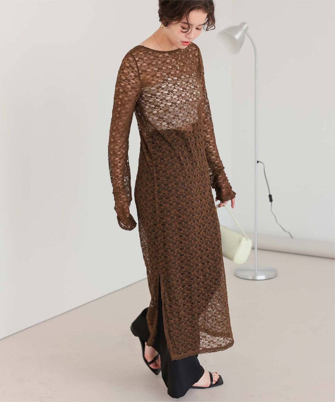 titivate「フラワーレースワンピース」|ワンピース|ブラウン