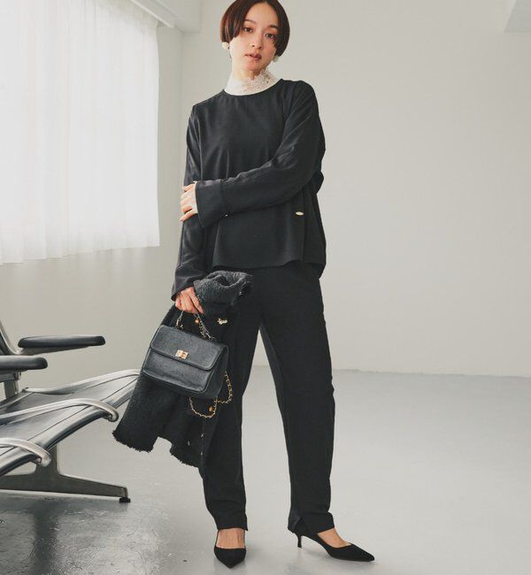  「【Du noir】ハンド風ステッチストレッチジョーゼットプルオーバー」|シャツ・ブラウス|