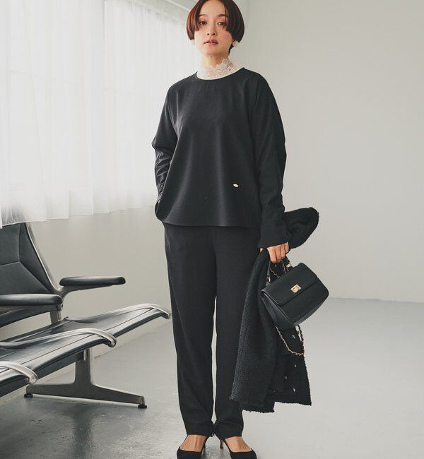  「【Du noir】ハンド風ステッチストレッチジョーゼットプルオーバー」|シャツ・ブラウス|