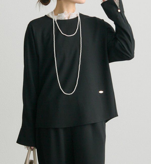  「【Du noir】ハンド風ステッチストレッチジョーゼットプルオーバー」|シャツ・ブラウス|