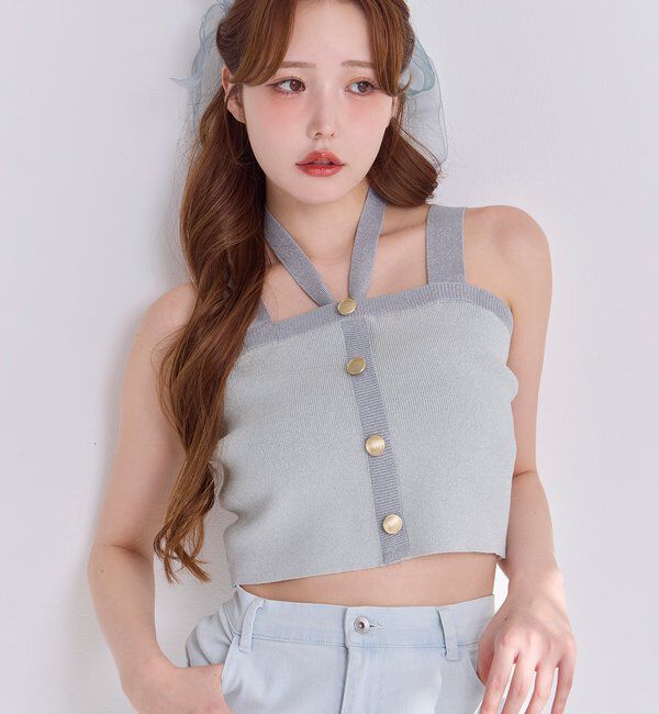  「セット対応/配色ラメニットビスチェ」|ニット・セーター|サックスブルー