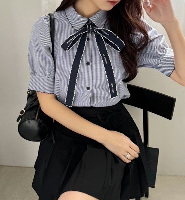  「ロゴボウタイブラウス」|シャツ・ブラウス|ネイビー