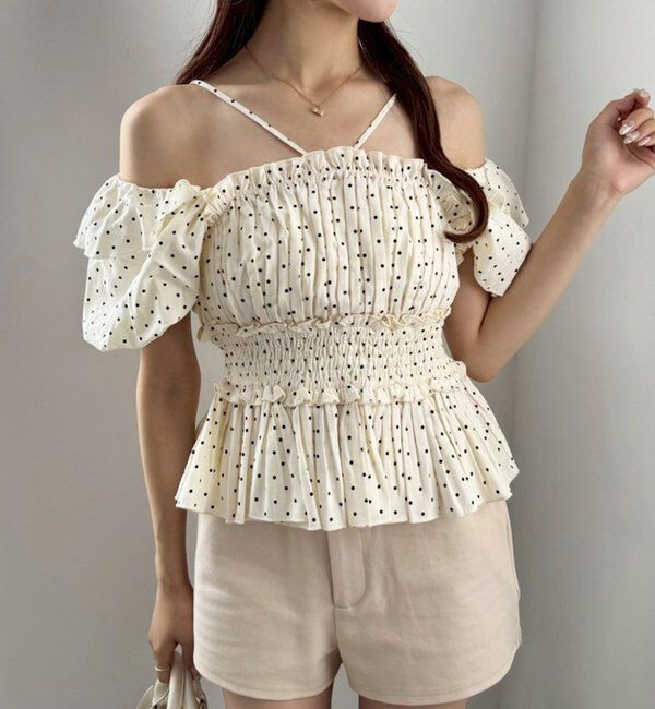  「プリーツシャーリングブラウス」|シャツ・ブラウス|アイボリー