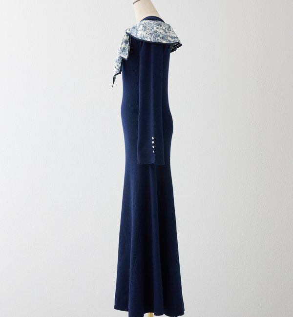  「異素材リボンニットロングワンピース」|ワンピース|