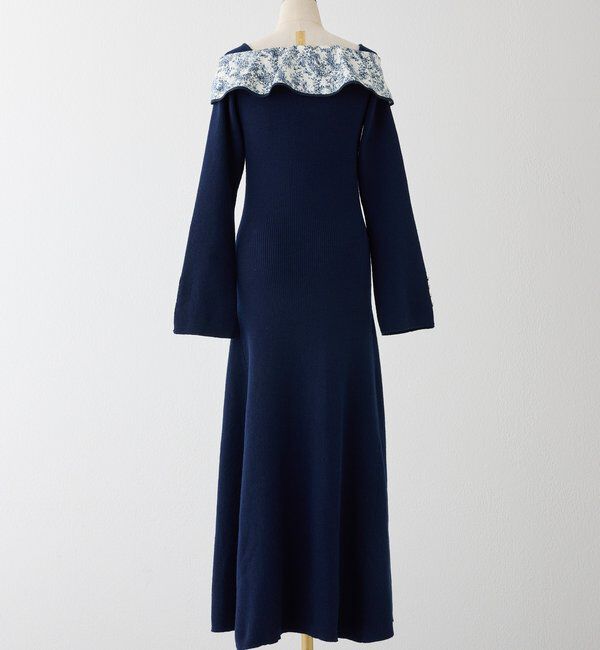  「異素材リボンニットロングワンピース」|ワンピース|