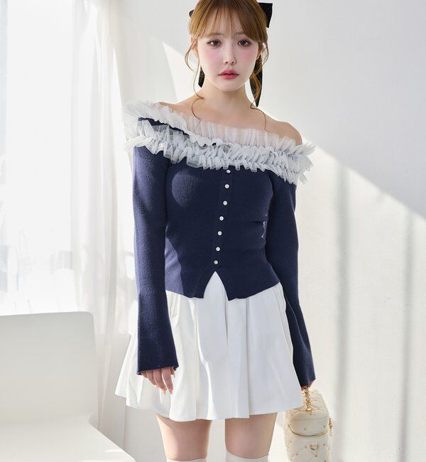  「チュールフリルオフショルニット」|ニット・セーター|
