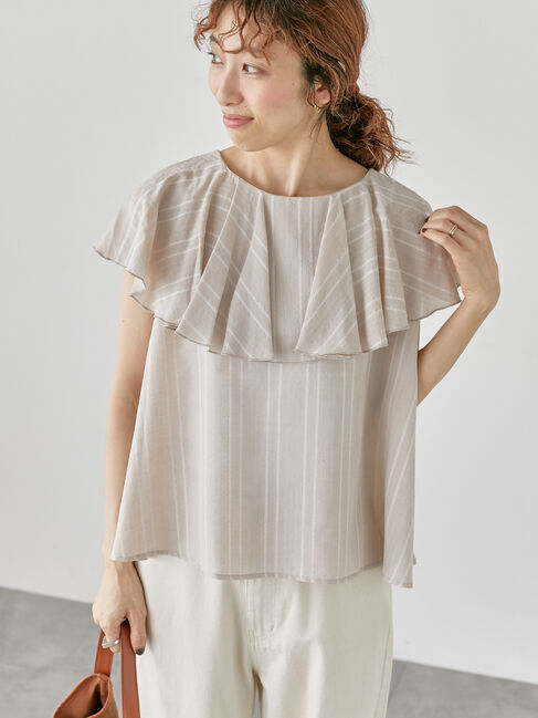 Lugnoncure「カラミストライプブラウス」|シャツ・ブラウス|ベージュ