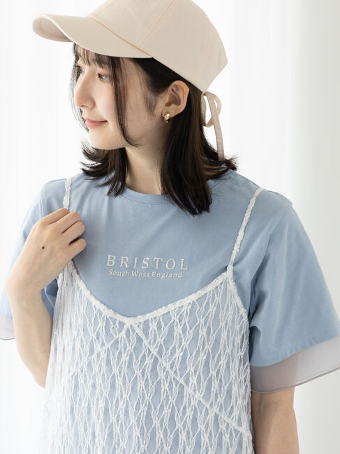Te chichi TERRASSE「型押しプリント袖切替Tシャツ」|Tシャツ・カットソー|ブルー