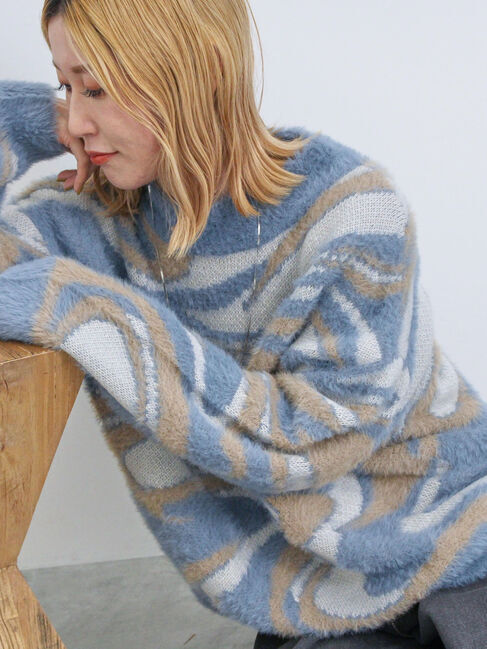 Samansa Mos2 blue「マーブル柄フェザーヤーンニットプルオーバー」|ニット・セーター|