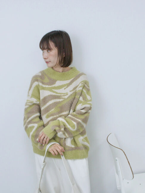 Samansa Mos2 blue「マーブル柄フェザーヤーンニットプルオーバー」|ニット・セーター|