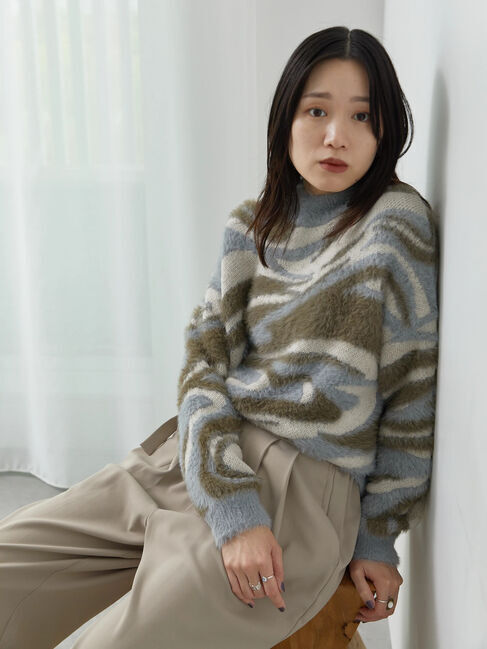Samansa Mos2 blue「マーブル柄フェザーヤーンニットプルオーバー」|ニット・セーター|