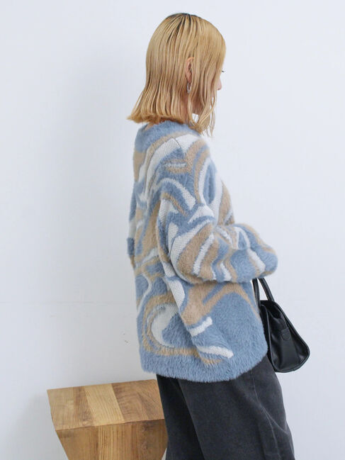 Samansa Mos2 blue「マーブル柄フェザーヤーンニットプルオーバー」|ニット・セーター|