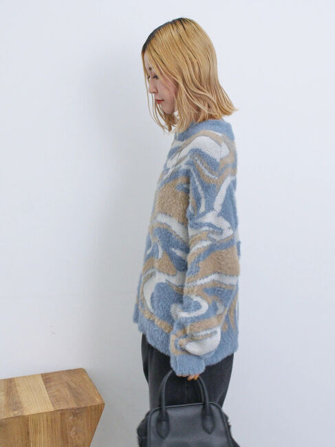 Samansa Mos2 blue「マーブル柄フェザーヤーンニットプルオーバー」|ニット・セーター|