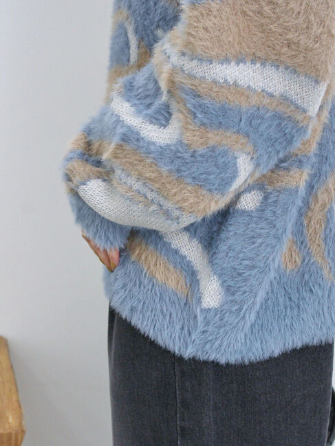 Samansa Mos2 blue「マーブル柄フェザーヤーンニットプルオーバー」|ニット・セーター|