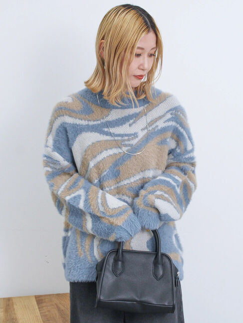Samansa Mos2 blue「マーブル柄フェザーヤーンニットプルオーバー」|ニット・セーター|