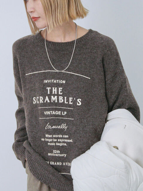 Samansa Mos2 blue「◎プリント起毛ニットプルオーバー」|ニット・セーター|