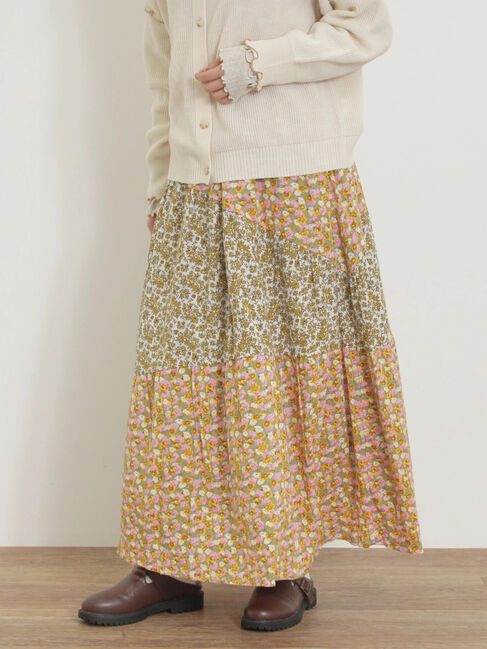 Samansa Mos2「花柄パッチワークティアードスカート」|スカート|