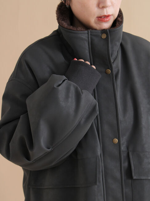 sm2rhythm「レザーライクミリタリージャケット」|その他|ブラック