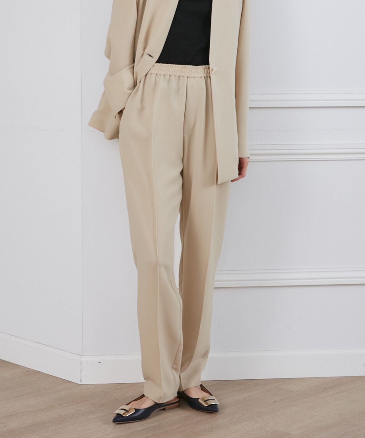 INED「《大きいサイズ》ダブルジョーゼットドロストパンツ」|スラックス|ベージュ2