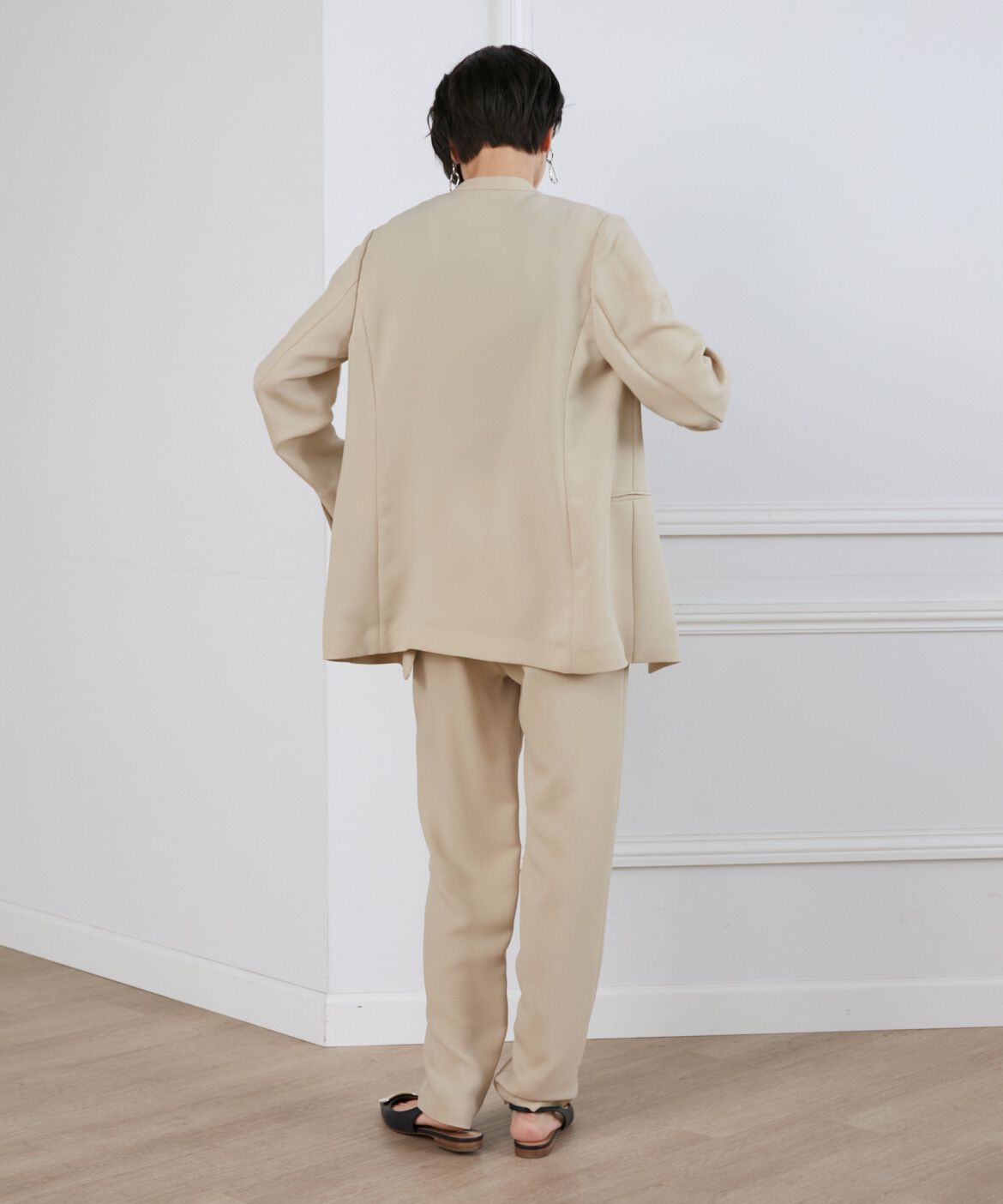 INED「《大きいサイズ》ダブルジョーゼットドロストパンツ」|スラックス|