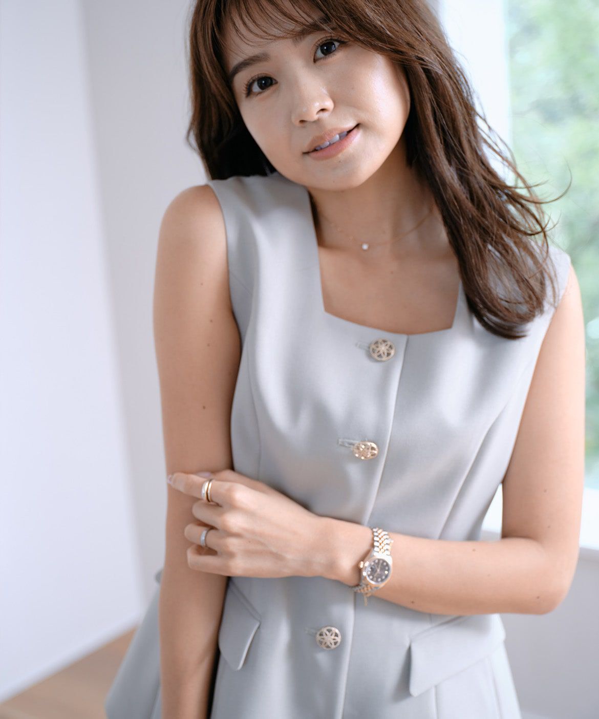 Maglie le cassetto「《曽田茉莉江コラボ》&ldquo;涼しげ&rdquo;華やぎジレブラウス」|ダウンベスト・ベスト|