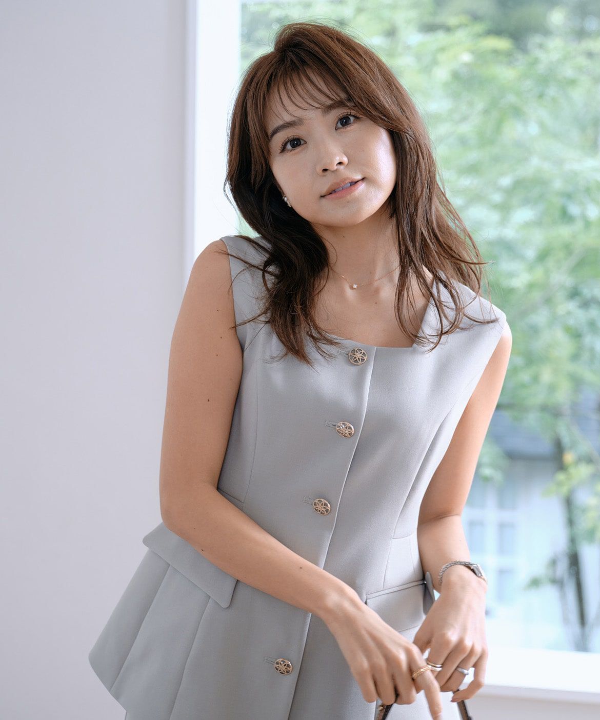 Maglie le cassetto「《曽田茉莉江コラボ》&ldquo;涼しげ&rdquo;華やぎジレブラウス」|ダウンベスト・ベスト|カーキ3