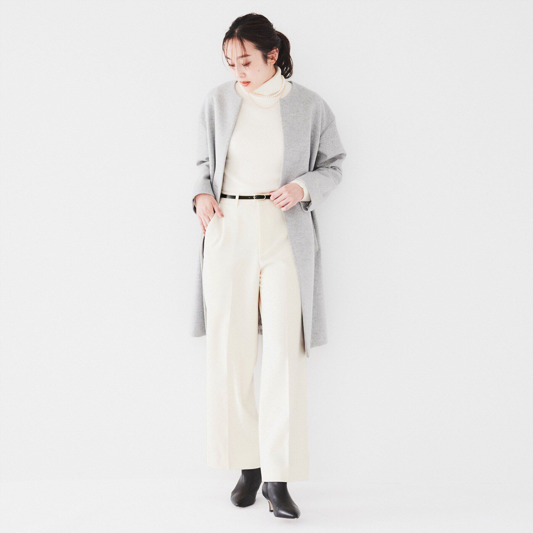 UNTITLED「【裏起毛/後ろウエストゴム/日本製】タックなしフルレングスワイドパンツ」|その他|