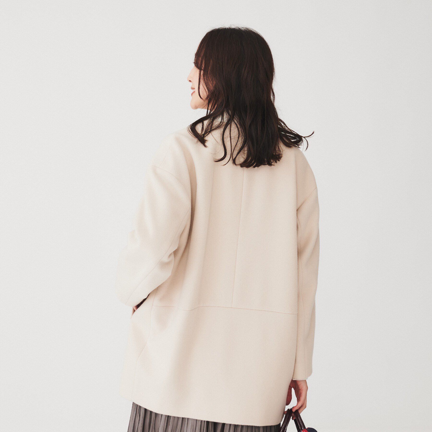 UNTITLED「【日本製】ミディ丈ノーカラーコート」|ノーカラーコート|