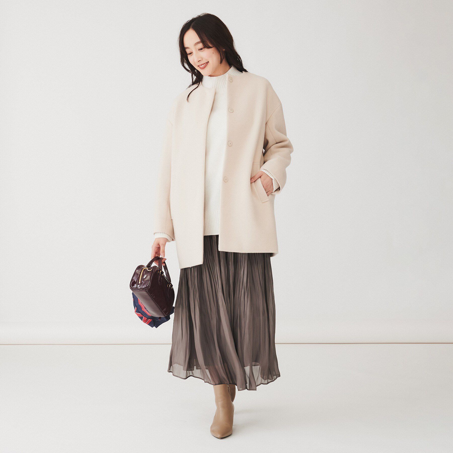 UNTITLED「【日本製】ミディ丈ノーカラーコート」|ノーカラーコート|