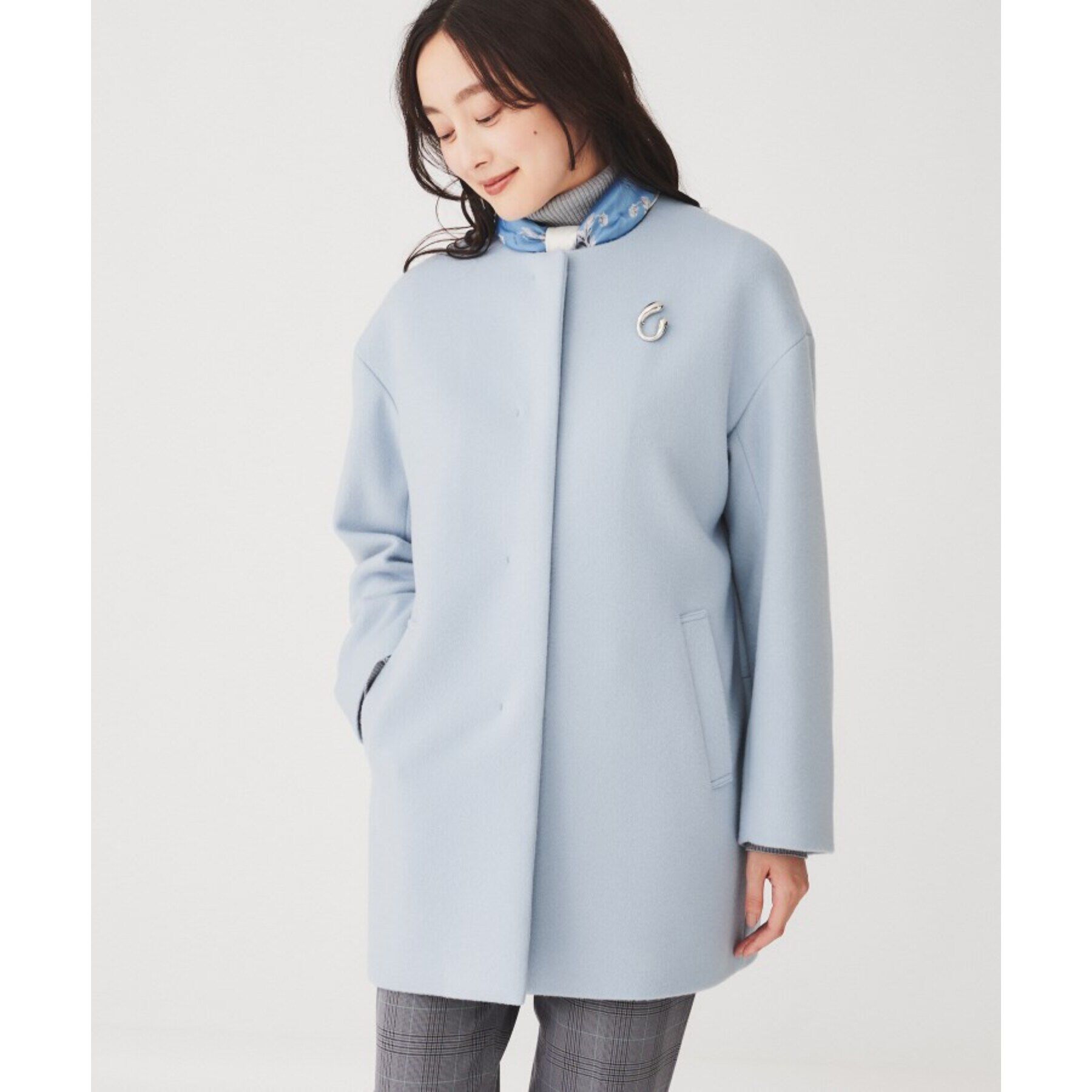 UNTITLED「【日本製】ミディ丈ノーカラーコート」|ノーカラーコート|