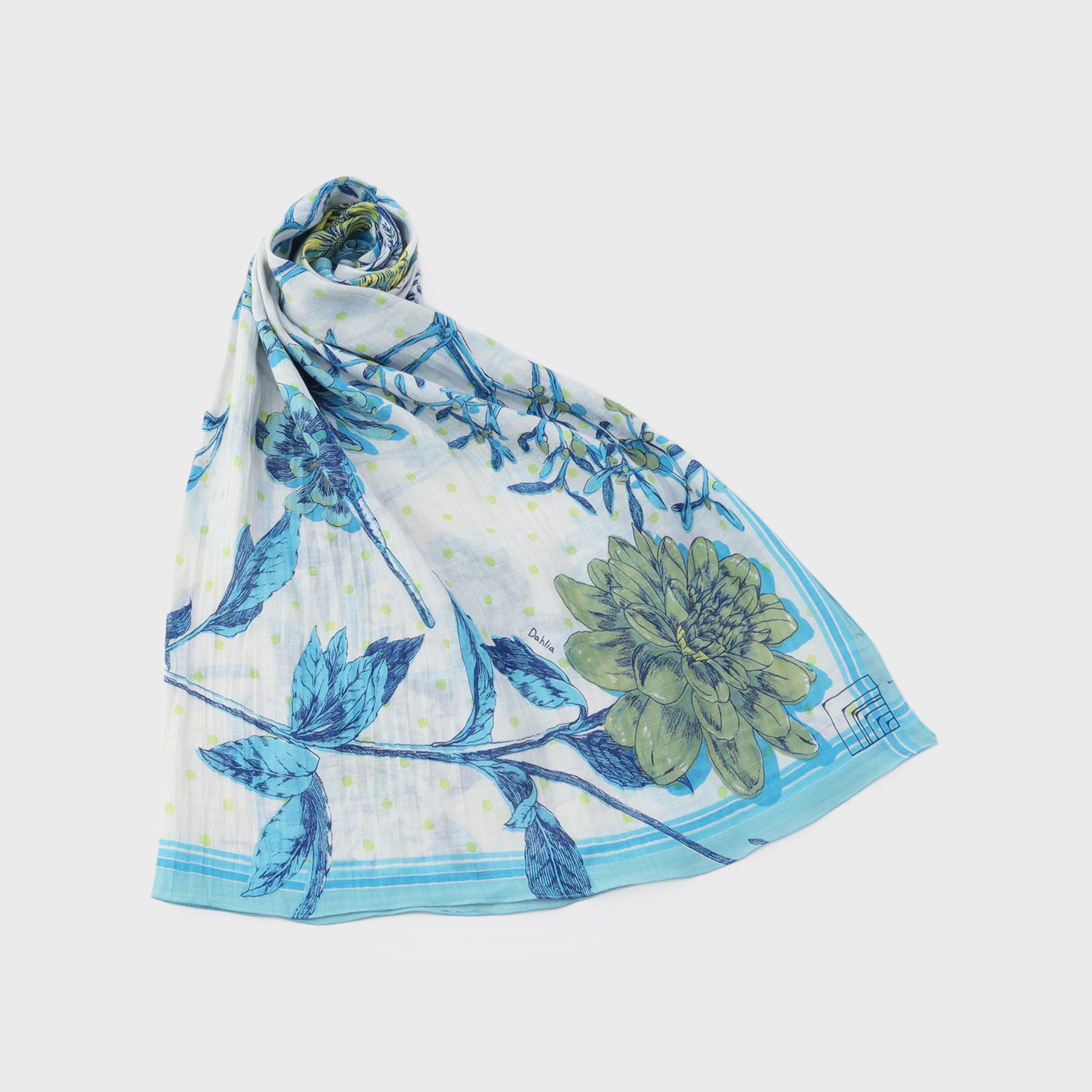 UNTITLED「【manipuri】120cm正方形 コラージュオータムガーデン柄 コットンシルク大判ストール」|ストール|ブルー(193)