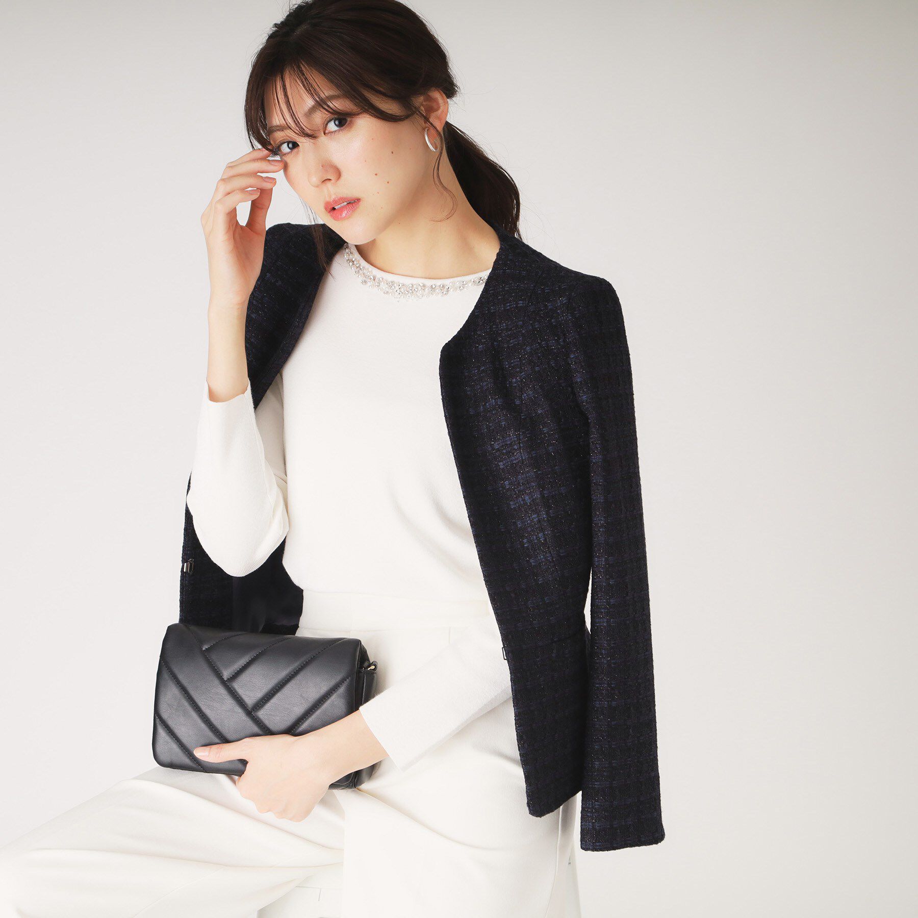 COUP DE CHANCE「【日本製】ファンシーツィードジャケット」|ノーカラージャケット|