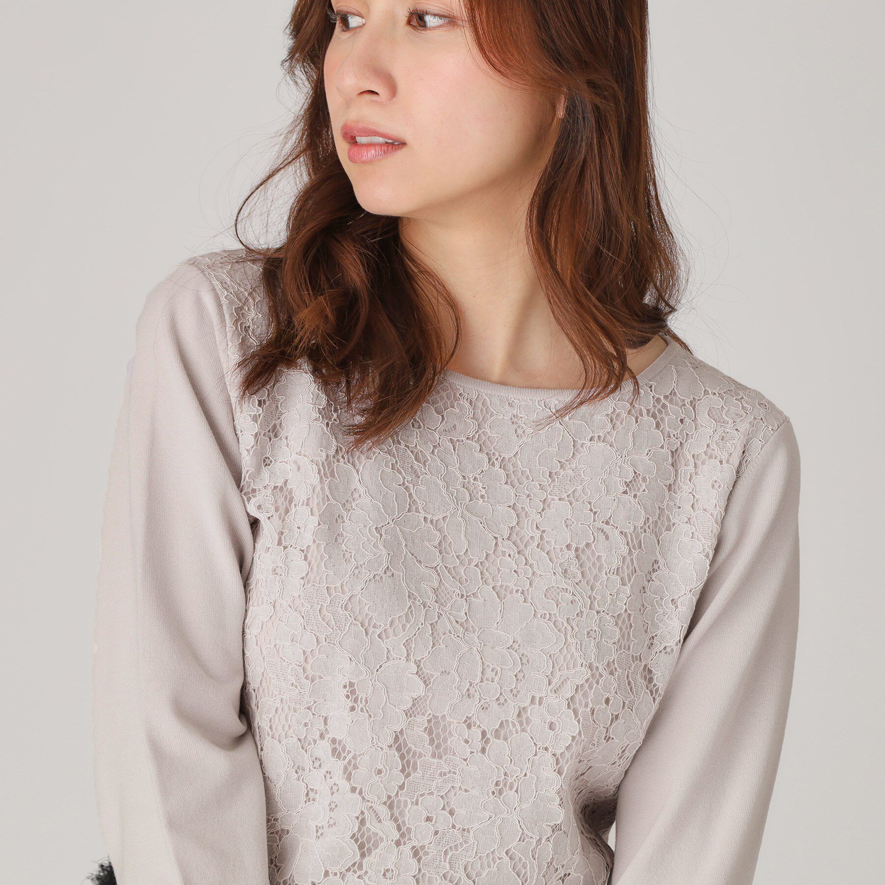 COUP DE CHANCE「【洗える】レース使いニットプルオーバー」|ニット・セーター|ライトグレー(011