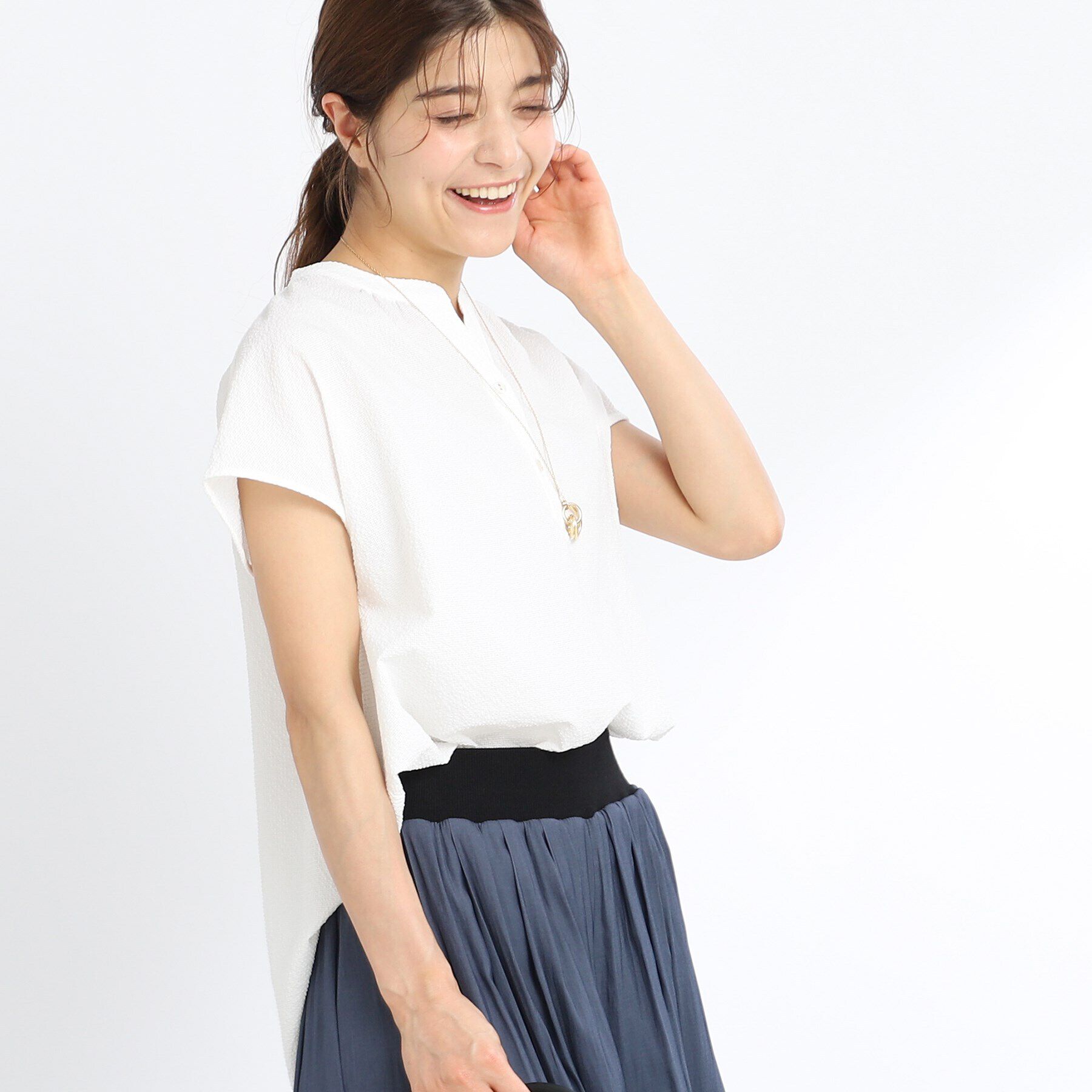 Reflect「【SALE／E‐QUALITY／手洗い可】涼し気スキッパーブラウス」|シャツ・ブラウス|