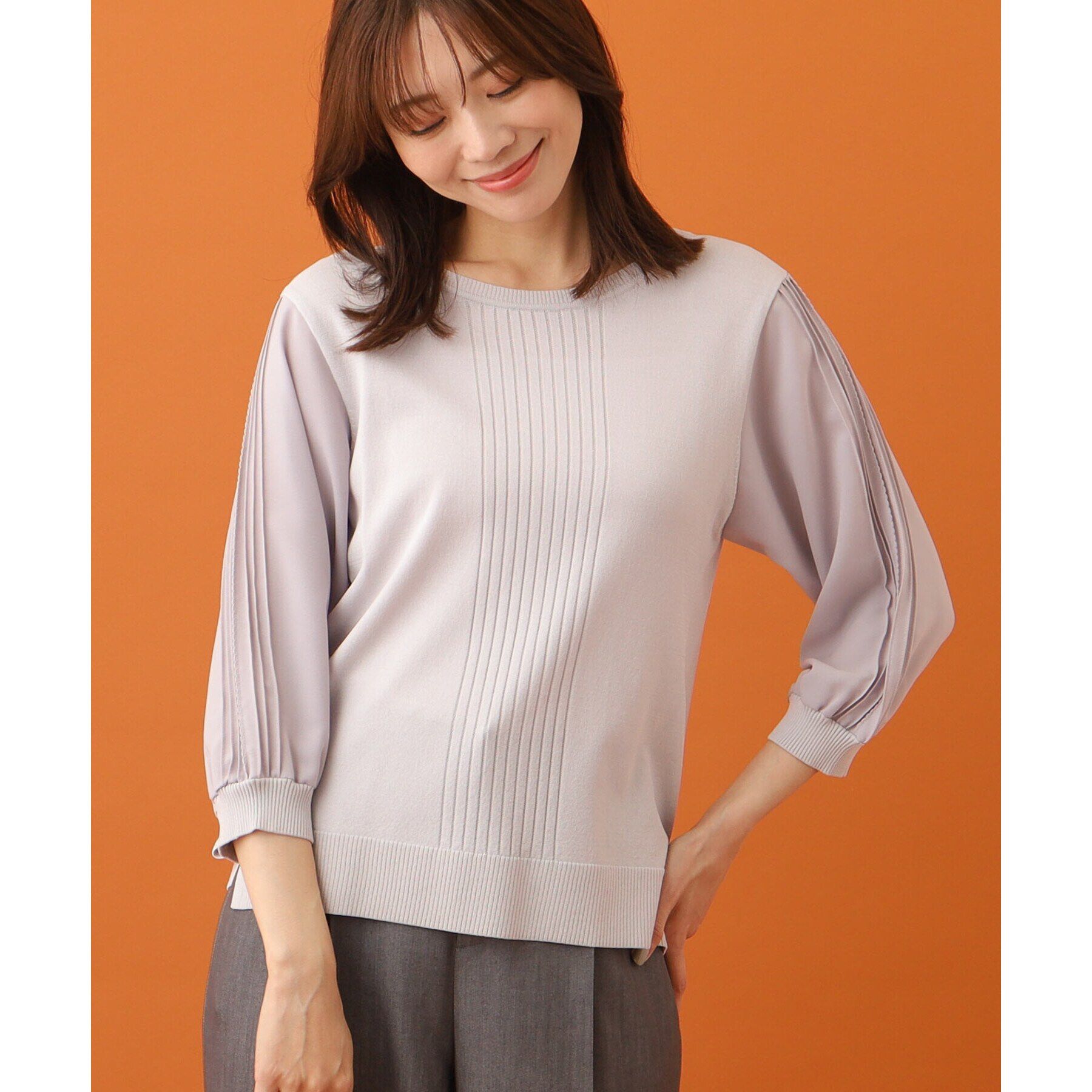 Reflect「【WEB限定カラーあり／UVカット／接触冷感／洗える／涼しく着られる】シフォンスリーブニット」|ニット・セーター|ライトグレー(511