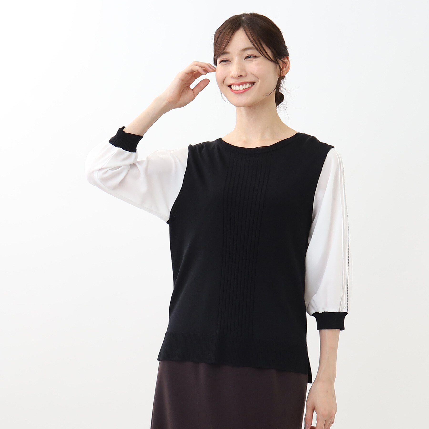 Reflect「【WEB限定カラーあり／UVカット／接触冷感／洗える／涼しく着られる】シフォンスリーブニット」|ニット・セーター|