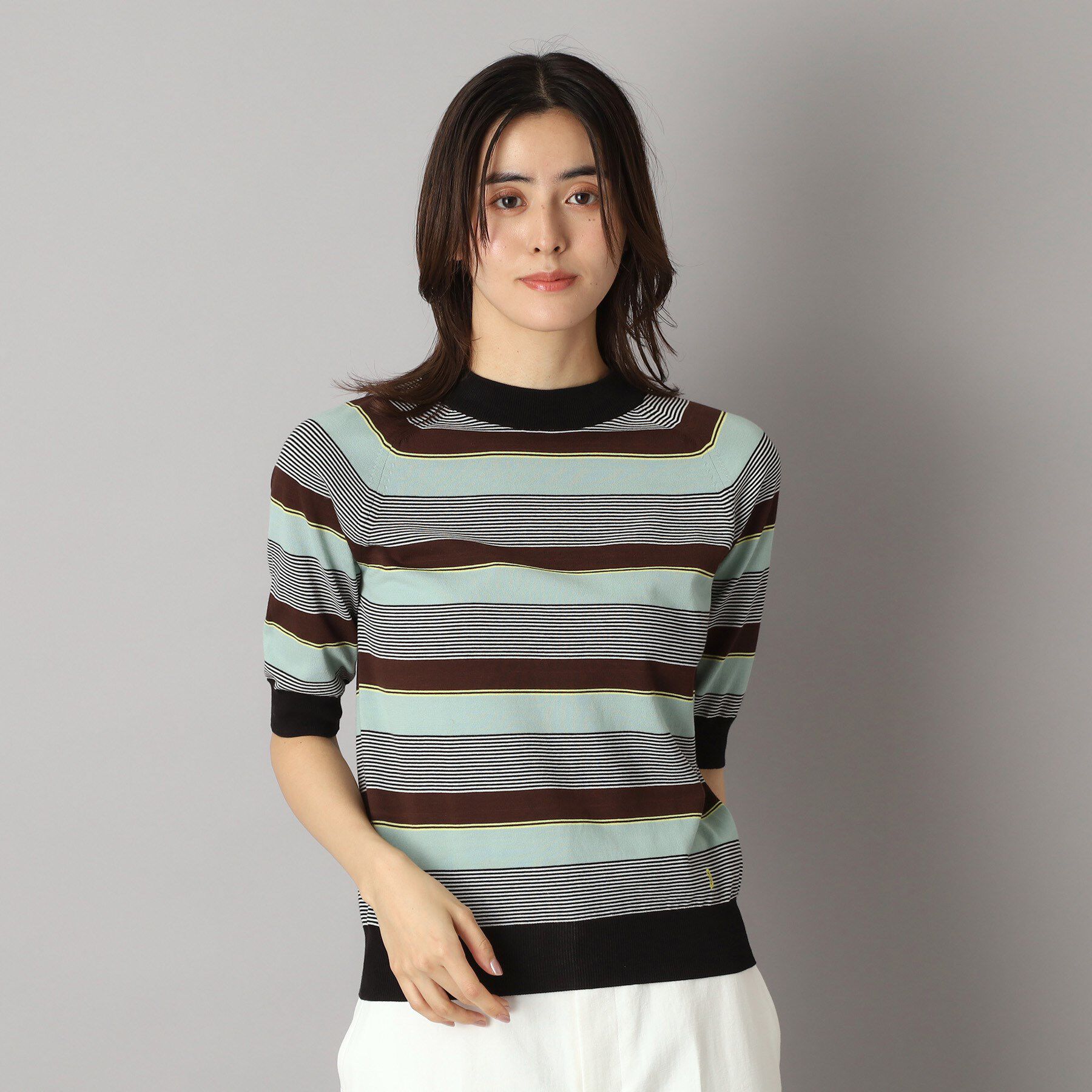 DRESSTERIOR「【洗える】マルチボーダーハーフスリーブニット」|ニット・セーター|